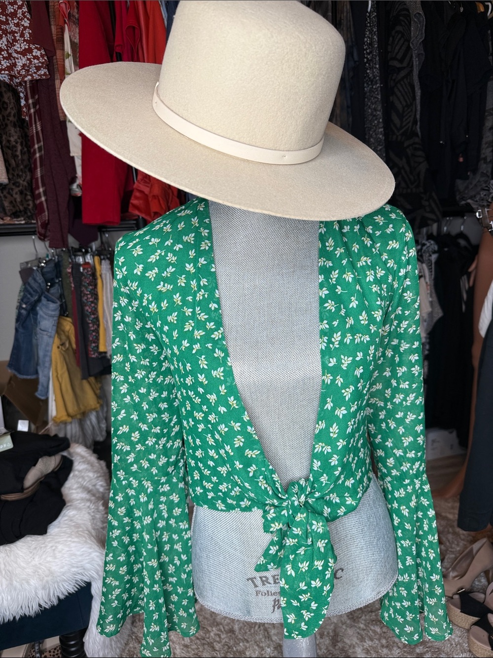 Urban Outfitters Green Floral Tie-Front Blouse